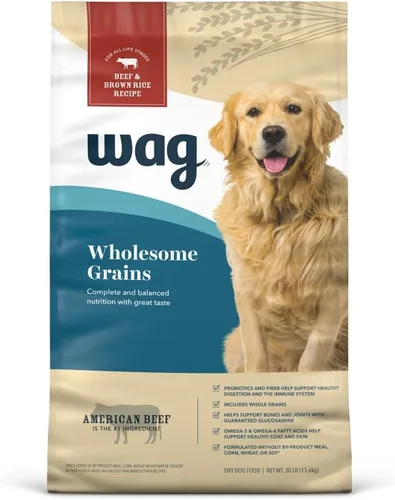 Marca Amazon - Wag Nutrición Premium para Perros Adultos, Alimento Seco, Apoya la Salud del Estómago y la Piel, Carne de Res y Arroz Integral, Bolsa