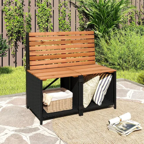 Miniatura 3 de Tangkula Mesa de bar convertible 3 en 1, mesa y sillas plegables para exteriores con marco de metal y ratán tejido, sofá biplaza de madera de acacia