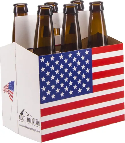 North Mountain Supply Paquete de 6 botellas de cerveza y soda de 12 onzas, diseño de bandera estadounidense, paquete de 5
