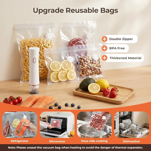 Miniatura 6 de Sellador al vacío para alimentos, mantiene alimentos frescos hasta 10 veces más, inalámbrico, recargable, succión para almacenamiento