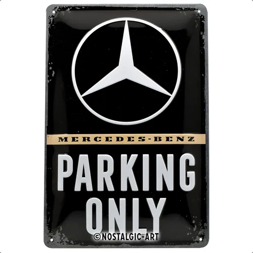 Nostalgic-Art Cartel de hojalata retro, 7.9 x 11.8 pulgadas, Mercedes-Benz – Solo aparcamiento – Idea de regalo para los fanáticos de Mercedes-Benz,