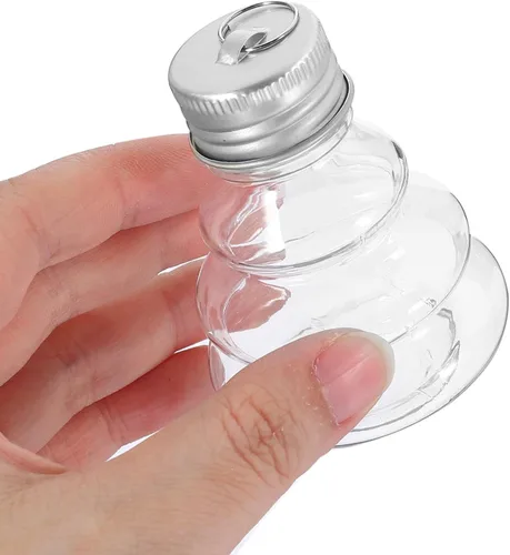 Miniatura 6 de HOMSFOU 10 botellas de caramelo con forma de árbol de Navidad con tapas plateadas, recipientes rellenables para mascotas para golosinas navideñas