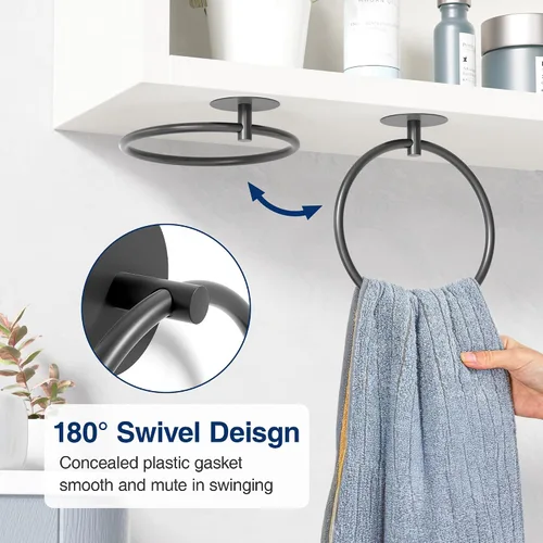 Miniatura 5 de Anillo para Toallas de Baño Negro Mate - Toallero de Baño de Acero Inoxidable SUS304, Susswiff Soporte Adhesivo para Toallas de Mano Montado