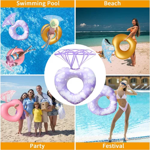 Miniatura 7 de Anillo de natación de diamantes flotante, piscina, juguetes de playa para adultos, anillo de natación inflable, cama flotante, fiesta divertida