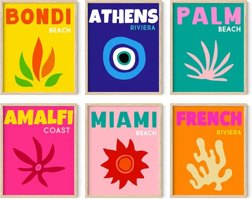 HAUS AND HUES Colorido arte de pared – Juego de 6 decoración de pared de viaje de moda, decoración estética de habitación preparada, decoración de