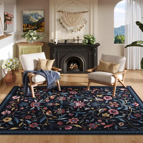 Miniatura 37 de Alfombra de entrada vintage con medallón floral de 2 x 3 pulgadas, lavable a máquina, alfombra de entrada de pelo bajo, suave, pequeña, alfombra