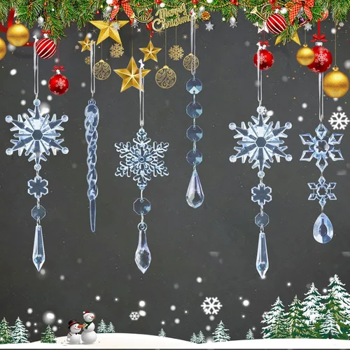 Miniatura 7 de 18 piezas de adornos de Navidad de cristal para decoraciones de árbol de Navidad - Adornos azules colgantes de copo de nieve y carámbano de acrílico