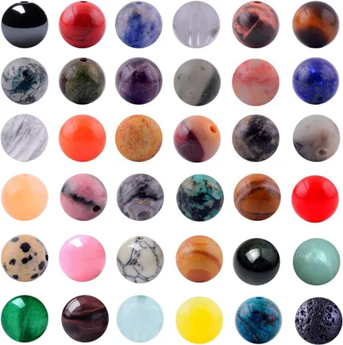 Miniatura 23 de Cuentas de piedra natural, 100 cuentas redondas de obsidiana negra de 0.315 pulgadas (0.315 in), cuentas sueltas de piedra auténtica