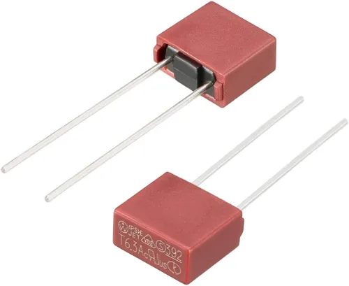 Miniatura 4 de uxcell® 20pcs DIP montado en miniatura cuadrado lento golpe micro fusible T6.3A 6.3A 250V rojo
