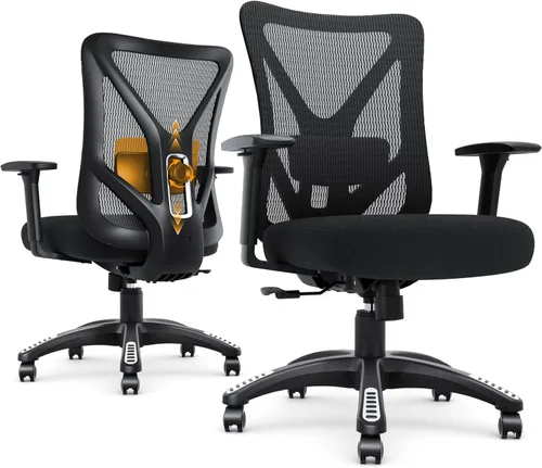 Miniatura 10 de Silla de oficina ergonómica, sillas de escritorio de malla para computadora con soporte lumbar ajustable, reposabrazos 3D, función de inclinación