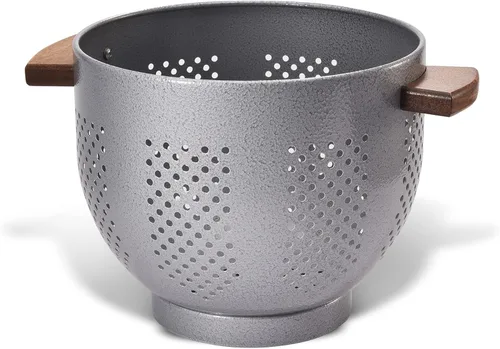 Miniatura 8 de Colador de metal con mango de madera y base estable, cesta coladora de cocina de acero con recubrimiento en polvo para escurrir pasta, verduras
