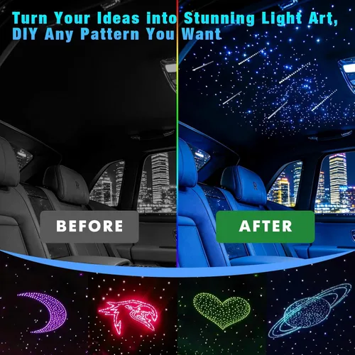 Miniatura 2 de Starlight Kit de 500 piezas Twinkle de 0.03 pulgadas (6.5 pies/6.6 ft) con meteorito blanco Kit de luces de techo de coche RGBW música