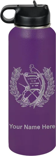 Miniatura 52 de LaserGram Botella de agua personalizada, bandera de Guatemala, acero inoxidable de doble pared aislada al vacío con popote superior, regalo grabado