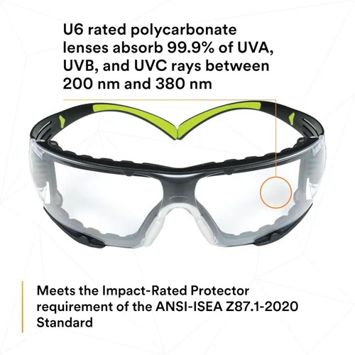 Miniatura 8 de 3M - Lentes de seguridad SecureFit, ANSI Z87, protección contra el polvo, antiarañazos y antivaho, lente transparente, marco verde/negro, varillas