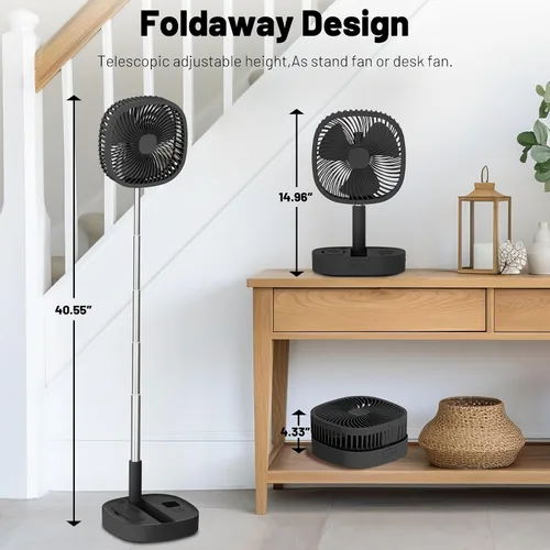 Miniatura 5 de Ventilador de pedestal oscilante portátil con Romote, 4 velocidades de rotación telescópica de 120°, ventiladores plegables plegables de pie, 7200