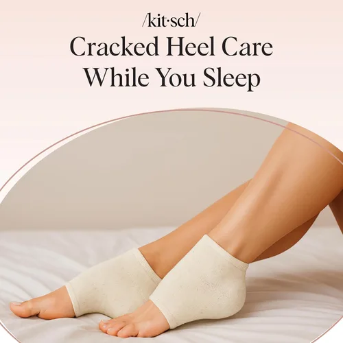 Miniatura 8 de Kitsch - Calcetines hidratantes para tratamiento de talones agrietados – Calcetines de spa reutilizables para mujeres y hombres con forro de gel