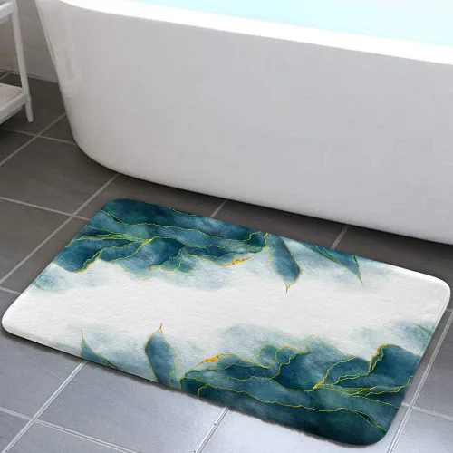 Miniatura 11 de Tapetes de baño de mármol verde y dorado para baño, de franela verde oliva esmeralda oscuro, tapete de baño para ducha, antideslizante, moderno