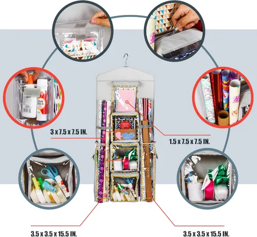 Miniatura 18 de Bolsa de regalo colgante de doble cara y organizador de papel de regalo (blanco)