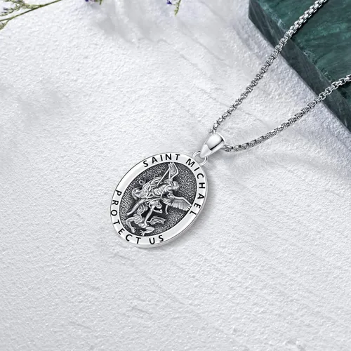 Miniatura 3 de LOOVE Collar de plata de ley 925 de San MiguelSan CristópaloCrucifijo de JesúsSan BenitoVirgen María milagrosa para hombres y mujeres arcángel
