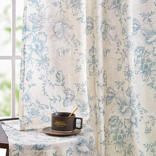 Miniatura 57 de Jinchan Cortinas de Mezcla de Lino con Estampado Floral para Sala de Estar, 84 Pulgadas de Largo, Cortinas con Bolsillo para Varilla y Tab Trasera