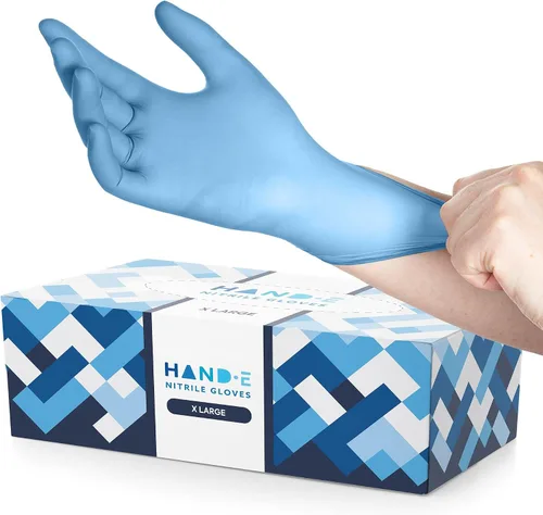 Miniatura 18 de Guantes desechables de nitrilo azul Hand-E Touch - Guantes de examen médico sin látex, sin polvo, seguros para alimentos, para cocinar