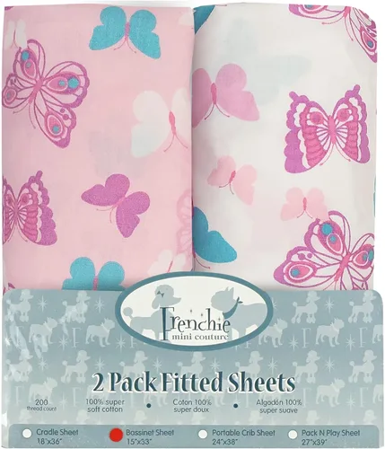 Miniatura 10 de Frenchie Mini Couture Sábanas bajeras para cuna, 100% algodón, se adaptan a colchones de niños pequeños, estrellas azules, 28 x 52 pulgadas, paquete