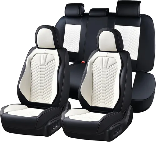 Miniatura 29 de Coverado Fundas de asiento delantero, 2 piezas de fundas de asiento universales para automóviles, de piel de napa transpirable, impermeable, Beige