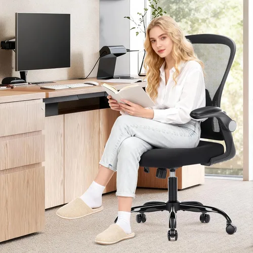 Miniatura 6 de Silla de oficina ergonómica, silla de escritorio para computadora con soporte lumbar ajustable, silla de oficina de malla transpirable con Negro