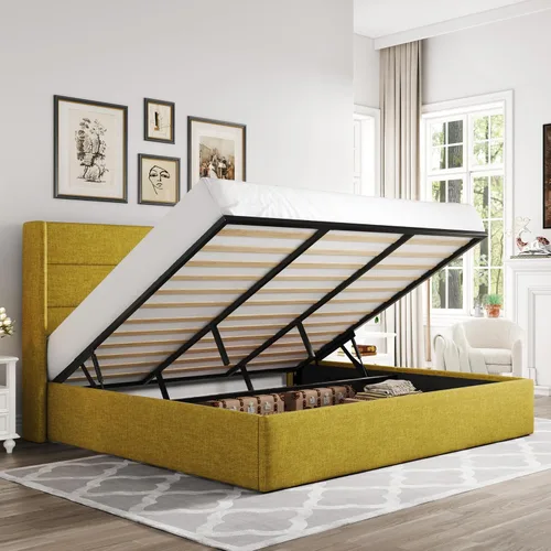 Miniatura 24 de Allewie Cama de Almacenamiento Elevable Tamaño Completo, Cabecero Capitonado con Botones con Respaldo de Ala, Soporte Hidráulico, No Necesita Gris