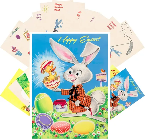 Miniatura 7 de PIXILUV Postales vintage (24 piezas de 4 x 6 pulgadas cada una) Flores de primavera de Pascua y encantadores niños tarjetas de notas vintage retro