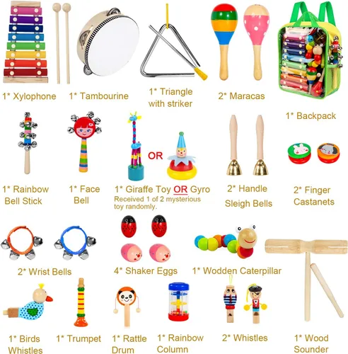 Miniatura 4 de Instrumentos musicales para niños, 33 piezas, 18 tipos, instrumentos de percusión de madera, pandereta, xilófono, juguetes para niños, educación