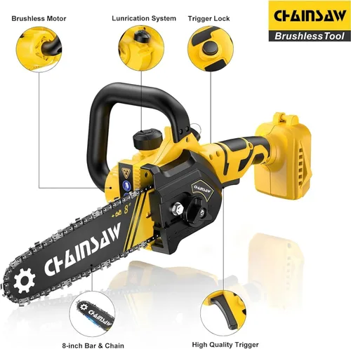 Miniatura 2 de Mini motosierra de 8 pulgadas para batería Dewalt de 20 V máxima, motosierra de poda inalámbrica sin escobillas, mini motosierra a batería