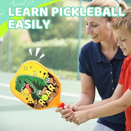 Miniatura 6 de JoyCat Juego de 2 palas de pickleball para niños, palas de pickleball ligeras de plástico con mango pequeño, 2 pelotas de pickleball, 1 bolsa