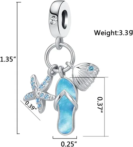 Miniatura 2 de Abalorio colgante de tortuga con diseño de estrella de mar y concha de mar para niñas y mujeres