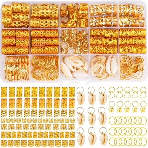 202 piezas de joyería para mujer, trenzas de rastas de rastas y cuentas, anillos trenzados/puños, conchas, corazón, mariposa, colgantes/clips para