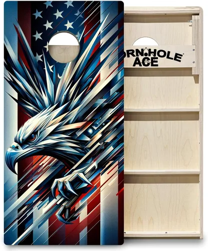 Miniatura 13 de CornholeAce ACE PRO - Juego de tablas para cornhole con bandera americana, sin rebote, patas anchas triples, madera contrachapada de abedul báltico