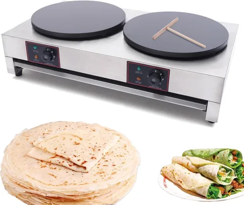Máquina de crepes eléctrica comercial de 16 pulgadas, doble placa de cocción antiadherente, temperatura ajustable, 122.0-572.0 °F (122-572℉) 3.4kw 2