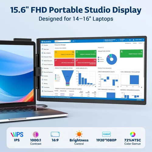 Miniatura 7 de HONGO Monitor de estudio portátil FHD IPS 1080P de 15.6 pulgadas, extensor de pantalla para laptop y soporte para teléfono/almohadilla