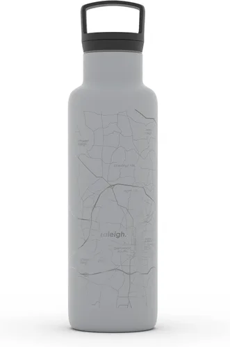 Miniatura 130 de Well Told Botella de agua aislada con mapa de Washington DC grabado, botella de acero inoxidable grabada (21 onzas, blanco) botella aislada de mapa