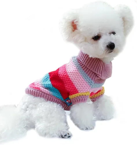 Suéter Arcoíris para Cachorro de Perro Pequeño Pullover Sudadera de Punto Cable Ropa de Punto para Gato Ropa Cálida para Mascotas para Gatito