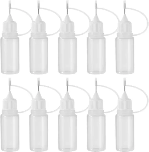 EXCEART 10 botellas de pegamento con punta de aguja, 0.3 fl oz, aplicador de punta de apriete recargable de precisión, botella de plástico con aguja