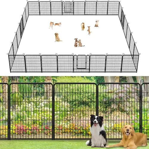 Miniatura 15 de Valla de jardín con puerta, 22 pies de largo x 32 pulgadas de alto, valla de jardín para patio, 10 paneles para perros sin excavar al aire libre
