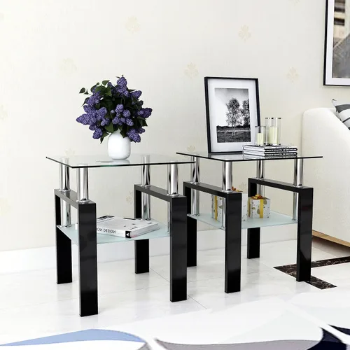 Miniatura 7 de Mesa auxiliar de vidrio moderna para sofá, mesa de centro pequeña, mesa de centro negra, mesa de sala de estar, mesita de noche cuadrada, muebles