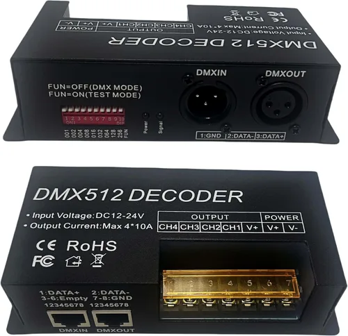 GIDERWEL - Decodificador DMX de 4 canales RGBW PWM DMX512 controlador de atenuación RGBW controlador de tira de luz LED DMX Entrada 12V-24V DC
