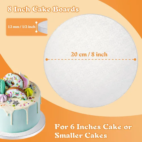 Miniatura 5 de Tambores para Pasteles de 8 Pulgadas con Decoración Superior de Banner para Pastel - Base para Pastel Redonda Blanca (Paquete de 3) Bases