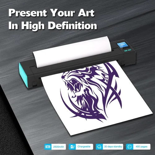 Miniatura 4 de XR3 - Impresora de plantillas de tatuaje, impresora de tatuajes con pantalla LED y 10 piezas de papel de transferencia, impresora térmica portátil
