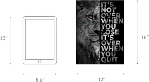 Miniatura 7 de Lienzo impreso de cabeza de león, arte de pared inspirador, póster de animales en blanco y negro, imagen motivacional con cita motivacional