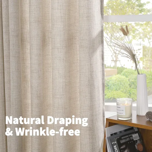Miniatura 6 de YoungsTex Cortina de lino, natural, ventana, cocina, semitraslúcida, corta, bolsillo de barra, pestaña trasera, filtra la luz, texturizada, sala