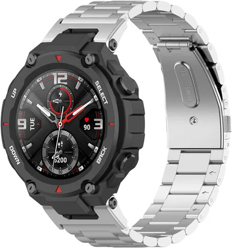 Miniatura 2 de E ECSEM Correa compatible con Amazfit T-Rex/T-Rex Pro, correa de repuesto de metal de acero inoxidable sólido para reloj inteligente Amazfit T-Rex