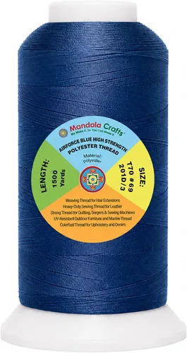 Mandala Crafts Airforce Blue - Hilo resistente de 1500 yardas Tex 70 hilos de poliéster fuertes para coser cortinas, jeans, cuero, cabello,